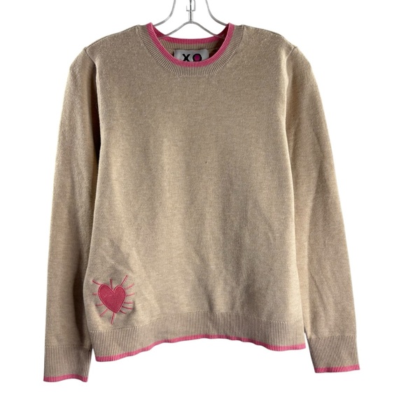 XOKR KERRI ROSENTHAL SIZE MEDIUM TAN/PINK EMBROIDERED LONG SLEEVE SWEATER $268 - Picture 1 of 5
